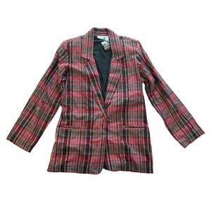 1990s Vintage Newport News Pink Multicolor Plaid Cotton Blazer Size Medium